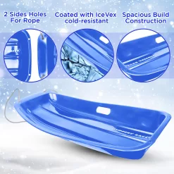 Slippery Racer Downhill Sprinter Flexible Kids Toddler Plastic Cold-Resistant Toboggan Snow Sled with Pull Rope and Handles, Blue