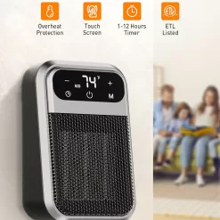 GiveBest 800W Wall Outlet Space Heater with Remote, LED Display Small Plug in Electric Heater