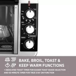BLACK+DECKER TO3250XSB 8-Slice Extra Wide Convection Countertop Toaster Oven, Includes Bake Pan, Broil Rack & Toasting Rack, Stainless Steel/Black