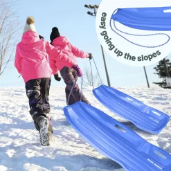 Slippery Racer Downhill Xtreme Flexible Adults and Kids Plastic Toboggan Snow Sled for Up to 2 Riders with Pull Rope, (2 Pack)