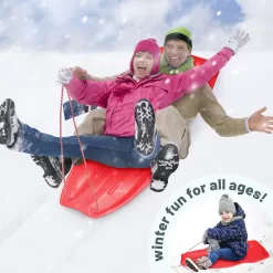 Slippery Racer Downhill Xtreme Flexible Adults and Kids Plastic Toboggan Snow Sled for Up to 2 Riders with Pull Rope, (2 Pack)