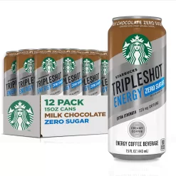 Starbucks Tripleshot Zero Sugar Energy Extra Strength Espresso Coffee Beverage, Milk Chocolate, 15 oz Cans (12 Pack), Brown