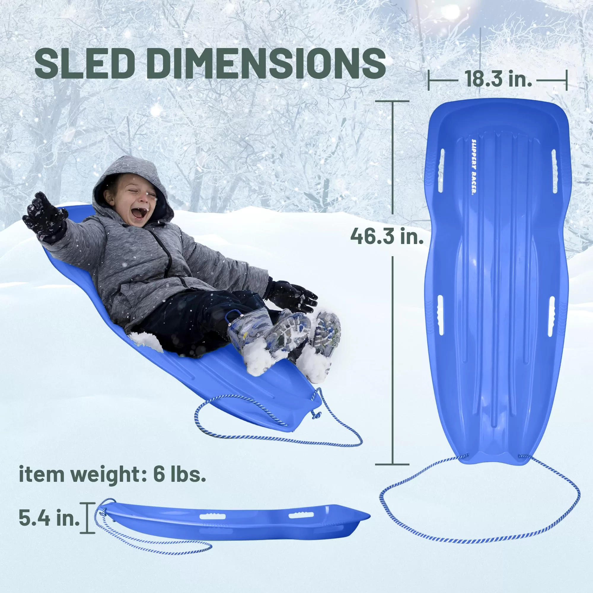 Slippery Racer Downhill Xtreme Flexible Adults and Kids Plastic Toboggan Snow Sled for Up to 2 Riders with Pull Rope, (2 Pack)