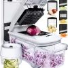 Fullstar All-in-1 Vegetable Chopper, Mandoline Slicer & Cheese Grater (6 in 1, Black/White)