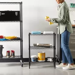 Amazon Basics 3-Shelf Narrow Adjustable, Heavy Duty Storage Shelving Unit , Black, 23.2"L x 13.4"W x 30"H