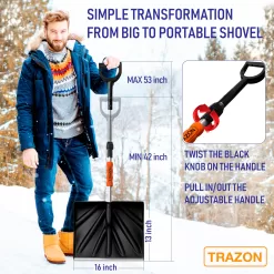 Trazon Snow Shovel for Driveway Car Home Garage - Portable Folding Snow Shovel (Black)