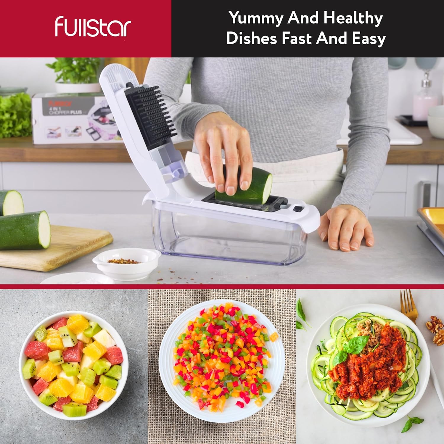 Fullstar Vegetable Chopper - Spiralizer Vegetable Slicer (4 in 1, White) - Image 3