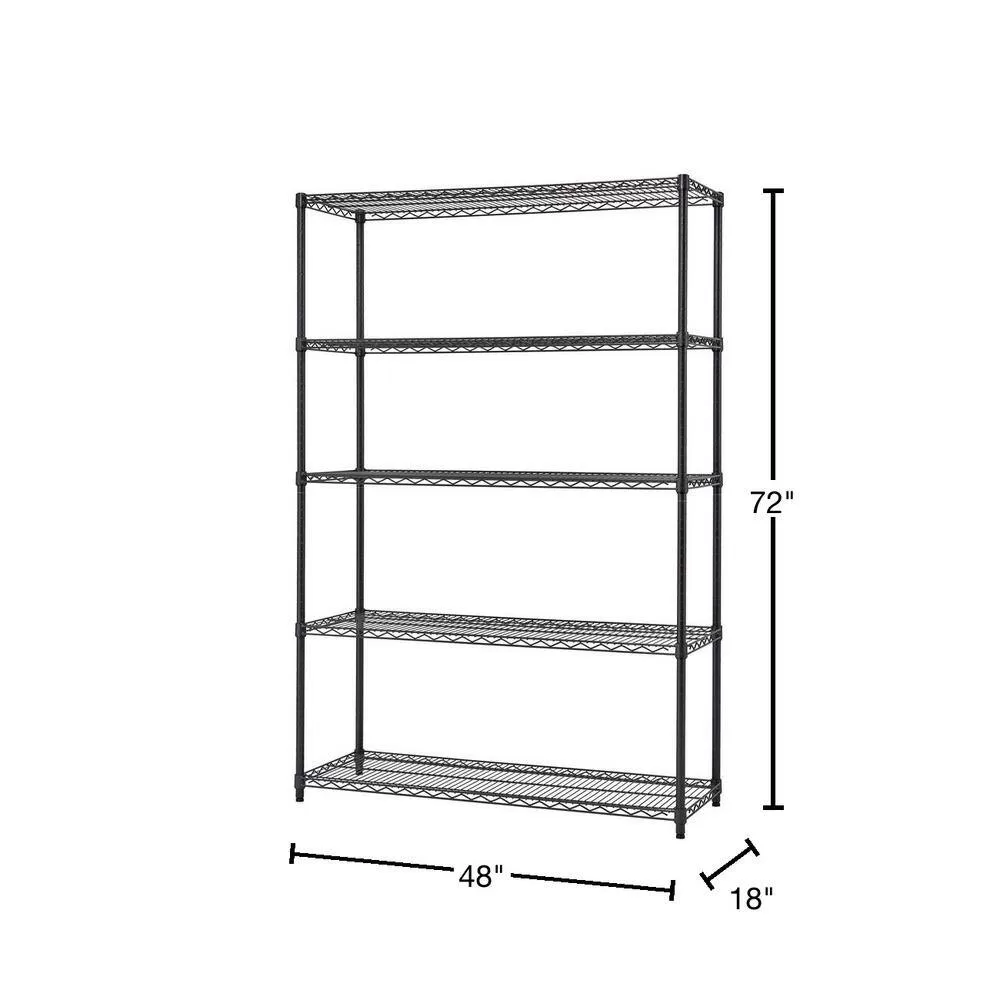 TRINITY HTBFPBA-0950 Black Anthracite 5-Tier Steel Wire Shelving Unit (48 in. W x 72 in. H x 18 in. D)