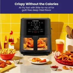 Chefman 8 qt. Black Air Fryer with Probe Thermometer, 8-Preset Functions, 1-Touch Digital Display, and Window