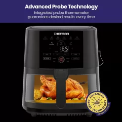 Chefman 8 qt. Black Air Fryer with Probe Thermometer, 8-Preset Functions, 1-Touch Digital Display, and Window