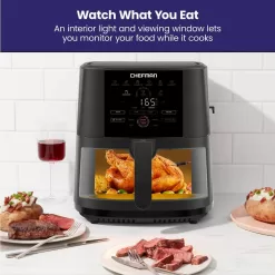 Chefman 8 qt. Black Air Fryer with Probe Thermometer, 8-Preset Functions, 1-Touch Digital Display, and Window
