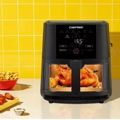 Chefman 8 qt. Black Air Fryer with Probe Thermometer, 8-Preset Functions, 1-Touch Digital Display, and Window