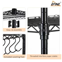 EFINE RL100-5 Black 5-Tier Carbon Steel Wire Garage Storage Shelving Unit with 8 Hooks (23.6 in. W x 59 in. H x 14 in. D)