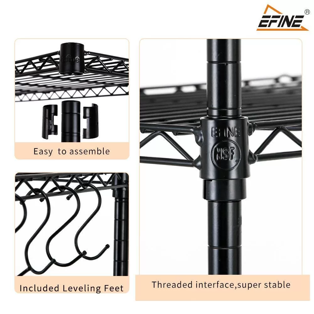 EFINE RL100-5 Black 5-Tier Carbon Steel Wire Garage Storage Shelving Unit with 8 Hooks (23.6 in. W x 59 in. H x 14 in. D)