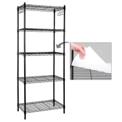 EFINE RL100-5 Black 5-Tier Carbon Steel Wire Garage Storage Shelving Unit with 8 Hooks (23.6 in. W x 59 in. H x 14 in. D)