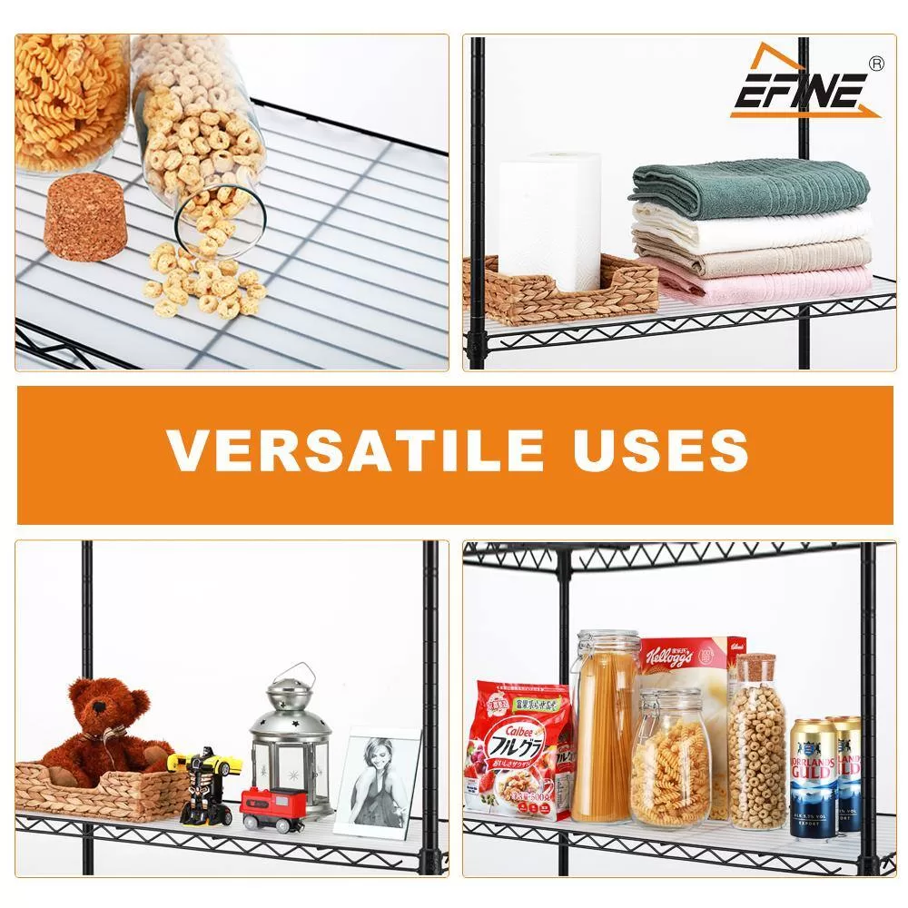 EFINE RL100-5 Black 5-Tier Carbon Steel Wire Garage Storage Shelving Unit with 8 Hooks (23.6 in. W x 59 in. H x 14 in. D)