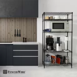 Fencer Wire RWW-CH30145BK Black 5-Tier Metal Adjustable Height Garage Storage Shelving Unit with Leveling Feet