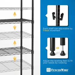 Fencer Wire RWW-CH30145BK Black 5-Tier Metal Adjustable Height Garage Storage Shelving Unit with Leveling Feet
