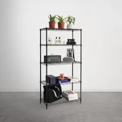 Fencer Wire RWW-CH30145BK Black 5-Tier Metal Adjustable Height Garage Storage Shelving Unit with Leveling Feet