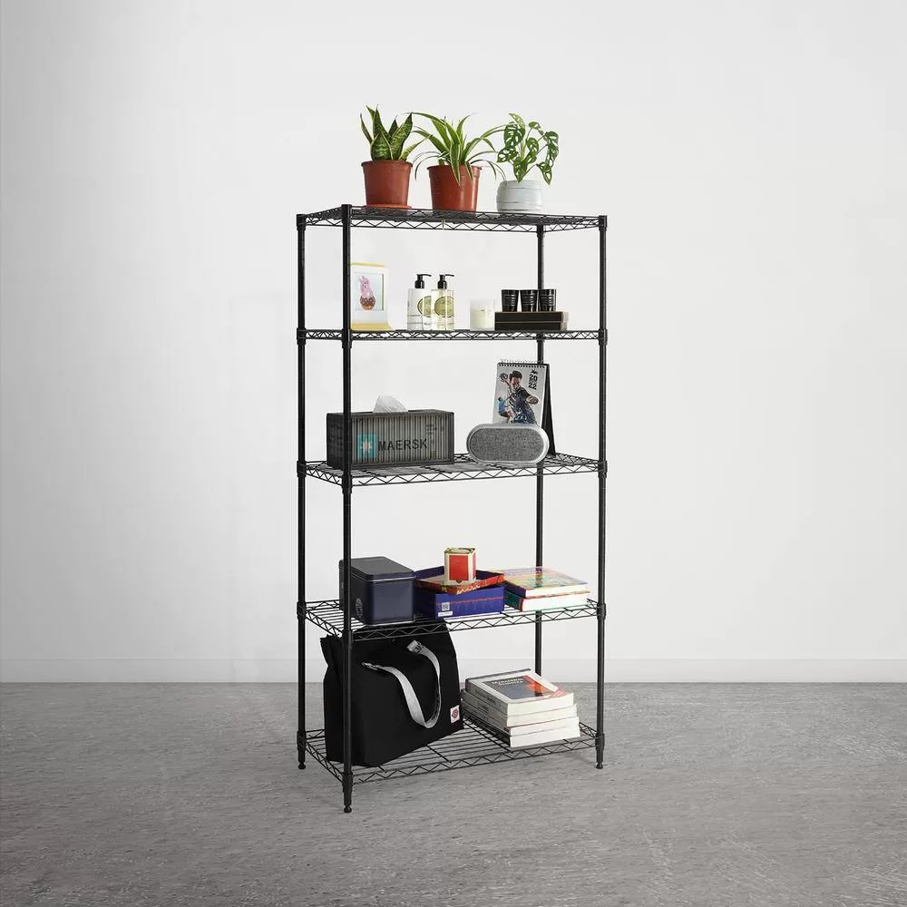 Fencer Wire RWW-CH30145BK Black 5-Tier Metal Adjustable Height Garage Storage Shelving Unit with Leveling Feet