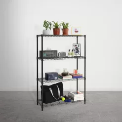 Fencer Wire Black 4-Tier Adjustable Height Wire Shelving Unit, Garage Shelving Storage Organizer