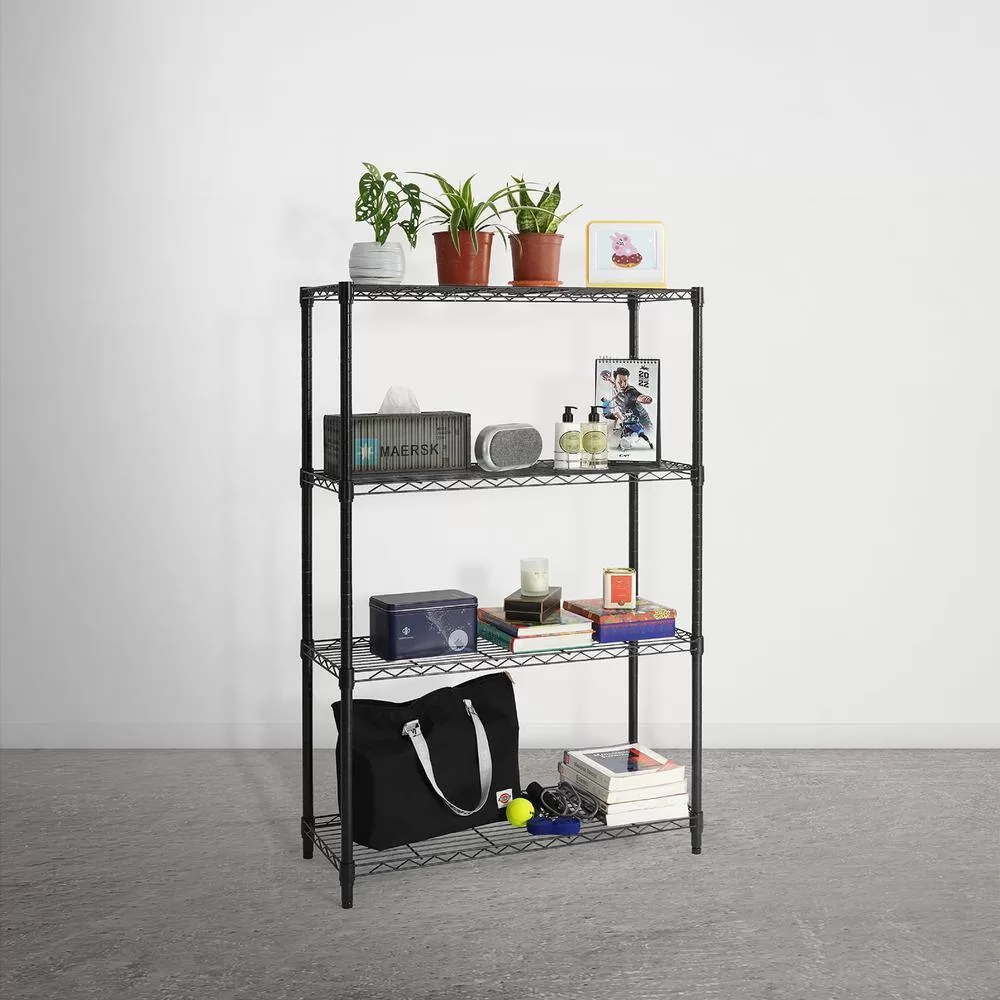 Fencer Wire Black 4-Tier Adjustable Height Wire Shelving Unit, Garage Shelving Storage Organizer