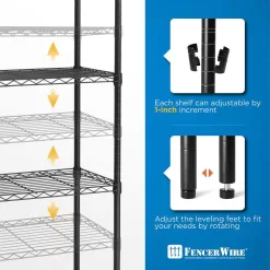 Fencer Wire Black 4-Tier Adjustable Height Wire Shelving Unit, Garage Shelving Storage Organizer