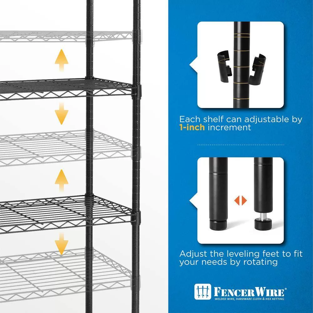 Fencer Wire Black 4-Tier Adjustable Height Wire Shelving Unit, Garage Shelving Storage Organizer