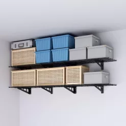 FLEXIMOUNTS WR16B-E 4-Pack 36 in. x 12 in. Steel Garage Wall Shelf with Brackets in Black