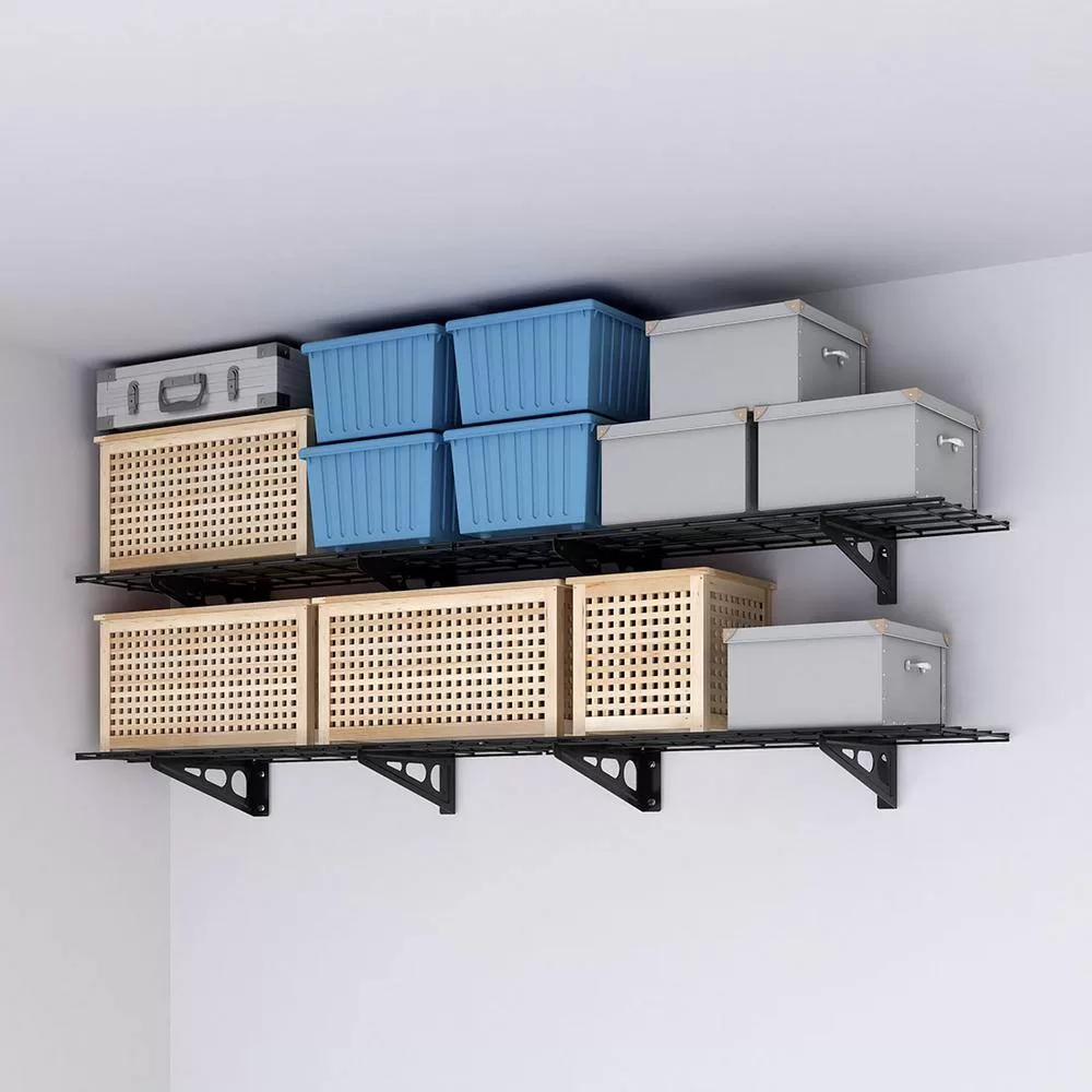 FLEXIMOUNTS WR16B-E 4-Pack 36 in. x 12 in. Steel Garage Wall Shelf with Brackets in Black