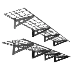 FLEXIMOUNTS WR16B-E 4-Pack 36 in. x 12 in. Steel Garage Wall Shelf with Brackets in Black