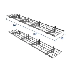 FLEXIMOUNTS WR16B-E 4-Pack 36 in. x 12 in. Steel Garage Wall Shelf with Brackets in Black
