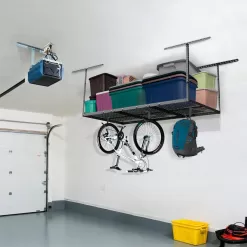 FLEXIMOUNTS GR36B-E Adjustable Height Overhead Ceiling Mount Garage Rack in Black (72 in. W x 36 in. D)