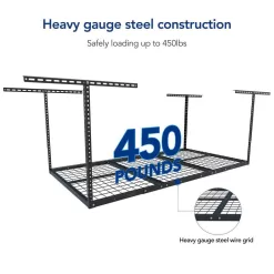 FLEXIMOUNTS GR36B-E Adjustable Height Overhead Ceiling Mount Garage Rack in Black (72 in. W x 36 in. D)