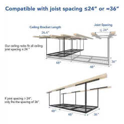 FLEXIMOUNTS GR38B-E Adjustable Height Overhead Ceiling Mount Garage Rack in Black (96 in. W x 36 in. D)
