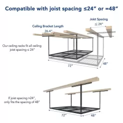 FLEXIMOUNTS GR46B-E Adjustable Height Overhead Ceiling Mount Garage Rack in Black (72 in. W x 48 in. D)
