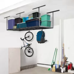 FLEXIMOUNTS GR48B-E Adjustable Height Overhead Ceiling Mount Garage Rack in Black (96 in. W x 48 in. D)