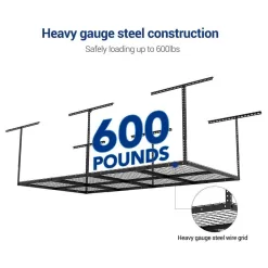 FLEXIMOUNTS GR48B-E Adjustable Height Overhead Ceiling Mount Garage Rack in Black (96 in. W x 48 in. D)