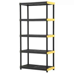 HDX 241592 5-Tier Plastic Garage Storage Shelving Unit in Black (36 in. W x 74 in. H x 18 in. D)
