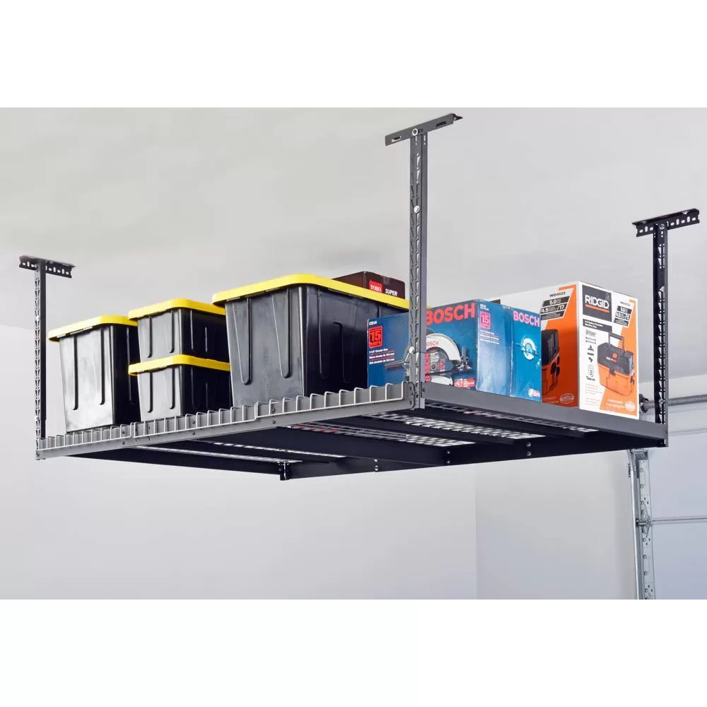 Husky ACR4896B Adjustable Height Garage Overhead Ceiling Storage Rack in Black (42 in. H x 96 in. W x 48 in. D)