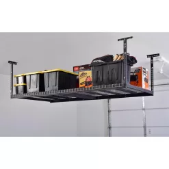 Husky ACR4896B Adjustable Height Garage Overhead Ceiling Storage Rack in Black (42 in. H x 96 in. W x 48 in. D)