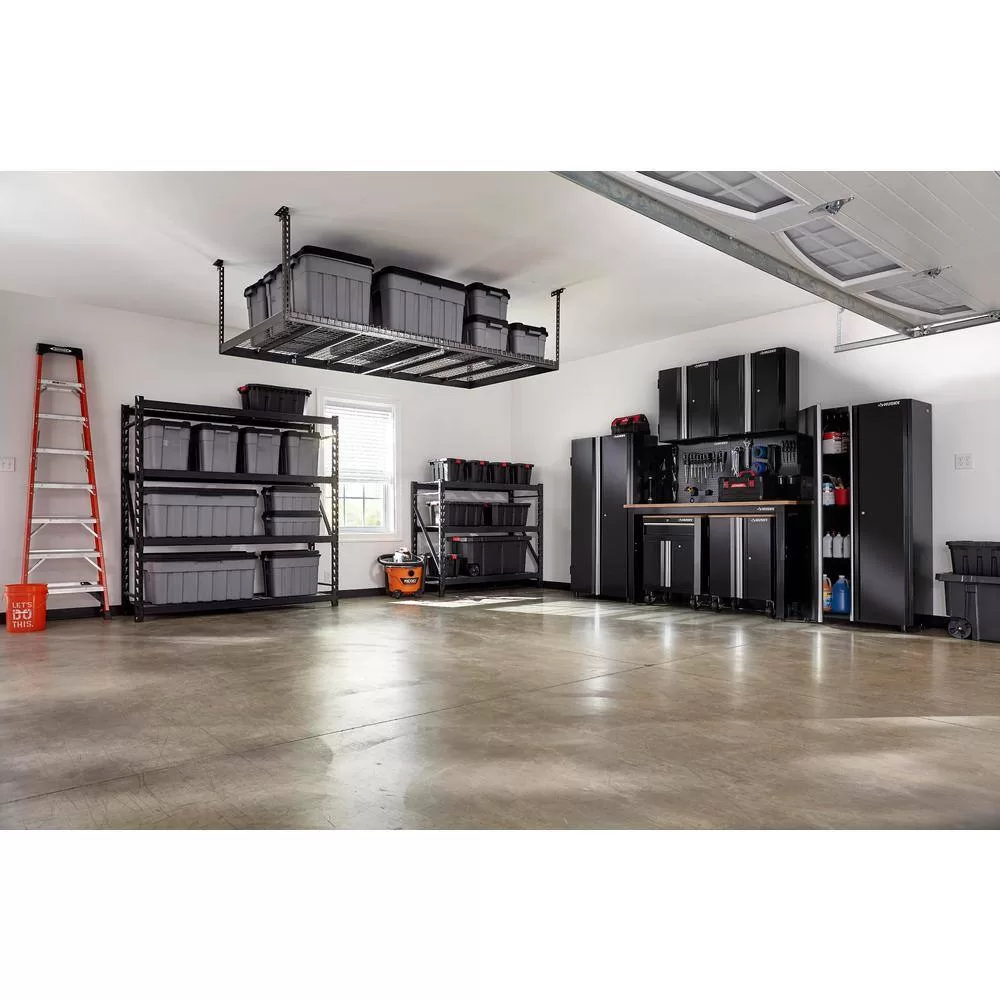 Husky ACR4896B Adjustable Height Garage Overhead Ceiling Storage Rack in Black (42 in. H x 96 in. W x 48 in. D)
