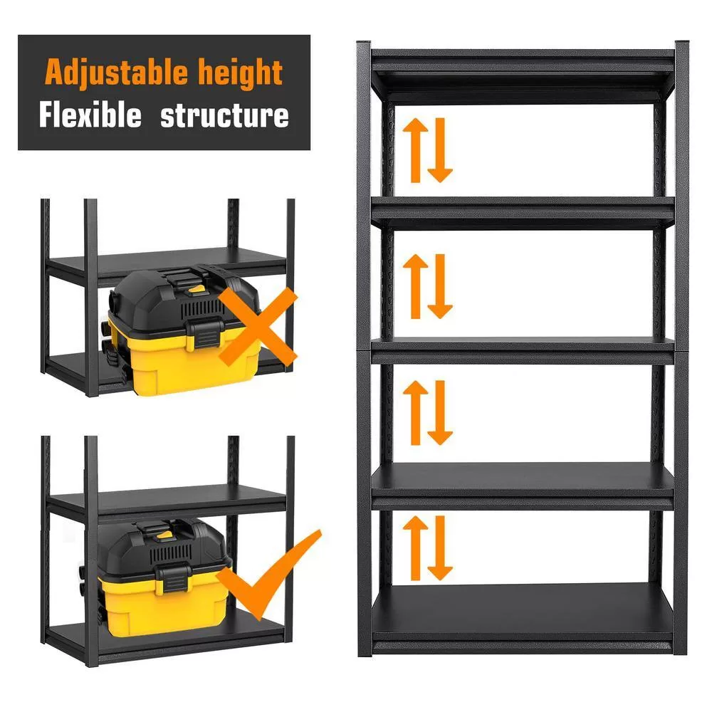 LISSIMO 63" H x 34" W x 18" D Garage Shelving, 5 Tier Metal Garage Storage Shelves, Adjustable Shelves for Garage Basement
