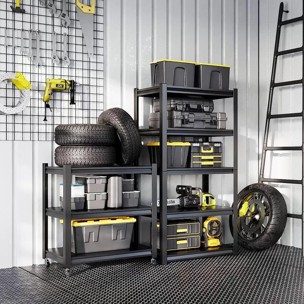LISSIMO 63" H x 34" W x 18" D Garage Shelving, 5 Tier Metal Garage Storage Shelves, Adjustable Shelves for Garage Basement