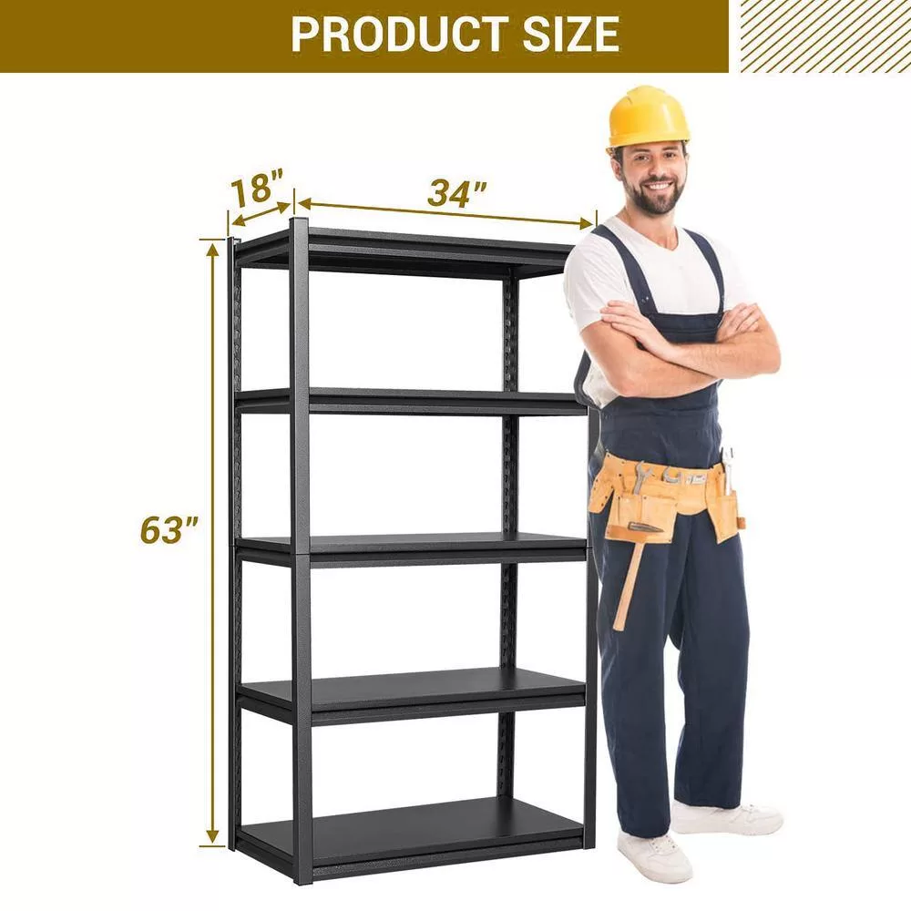 LISSIMO 63" H x 34" W x 18" D Garage Shelving, 5 Tier Metal Garage Storage Shelves, Adjustable Shelves for Garage Basement