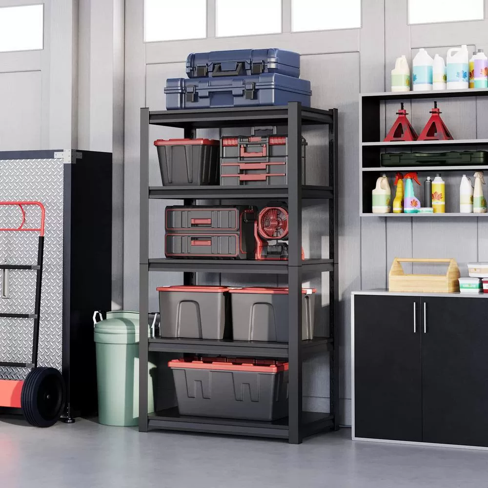 LISSIMO 63" H x 34" W x 18" D Garage Shelving, 5 Tier Metal Garage Storage Shelves, Adjustable Shelves for Garage Basement