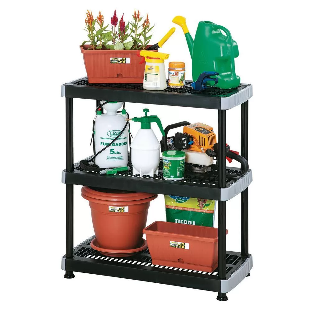 Rimax 10014 Black 3-Tier Plastic Garage Storage Shelving Unit (36 in. W x 39 in. H x 18 in. D)