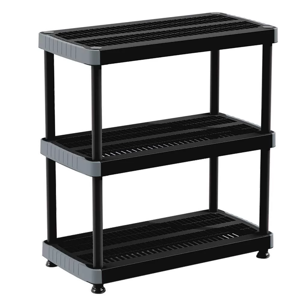 Rimax 10014 Black 3-Tier Plastic Garage Storage Shelving Unit (36 in. W x 39 in. H x 18 in. D)