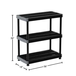 Rimax 10014 Black 3-Tier Plastic Garage Storage Shelving Unit (36 in. W x 39 in. H x 18 in. D)