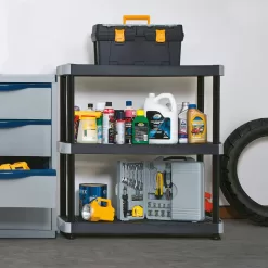 Rimax 10014 Black 3-Tier Plastic Garage Storage Shelving Unit (36 in. W x 39 in. H x 18 in. D)